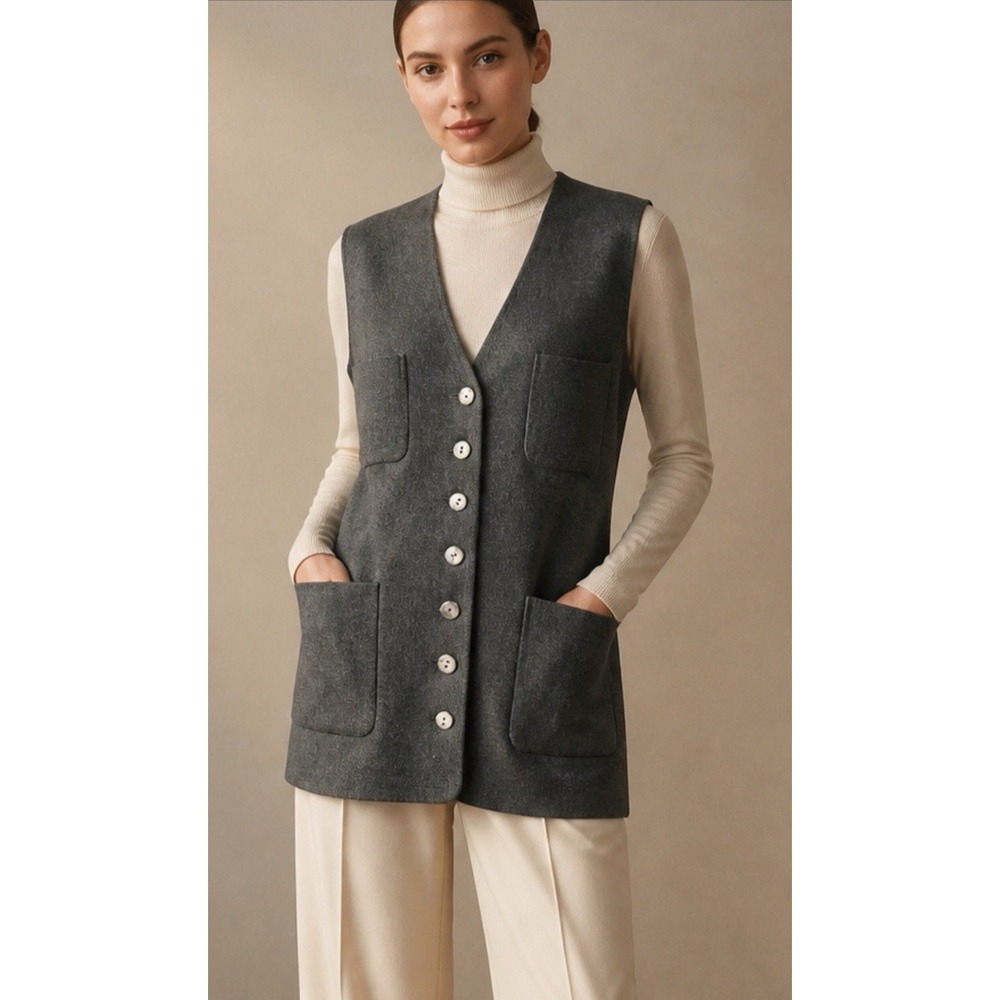 VTG Balenciaga Le Dix Paris Wool Long Vest EUC Patch Pockets Silk Lining EUC